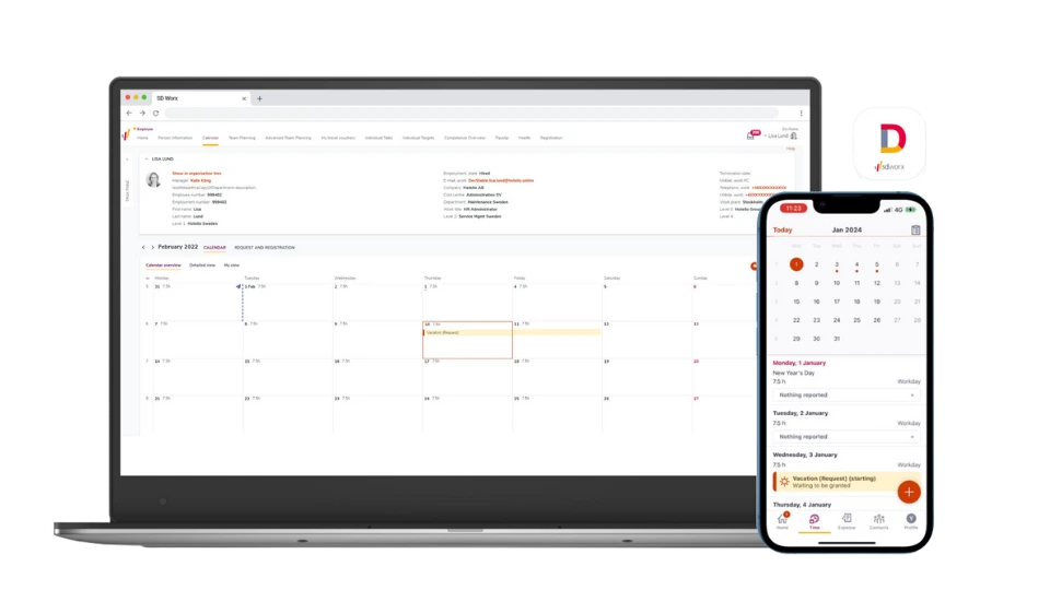 SD Worx Daily Desktop and mobile