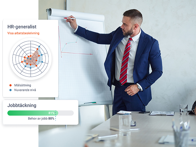 Man som visar på whiteboard